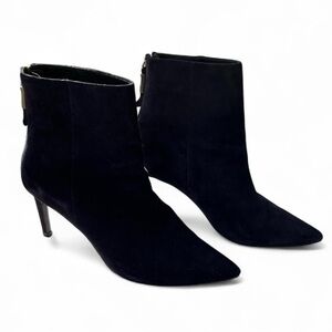 Navy Suede Pointed Heel Ankle Booties